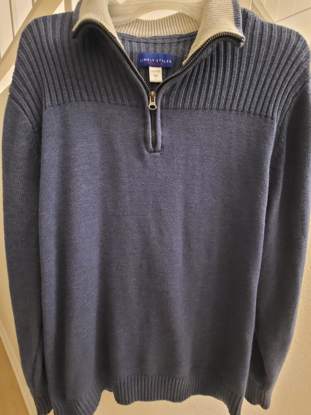 Sears Navy Quarter-Zip Sweater with Cream Collar
